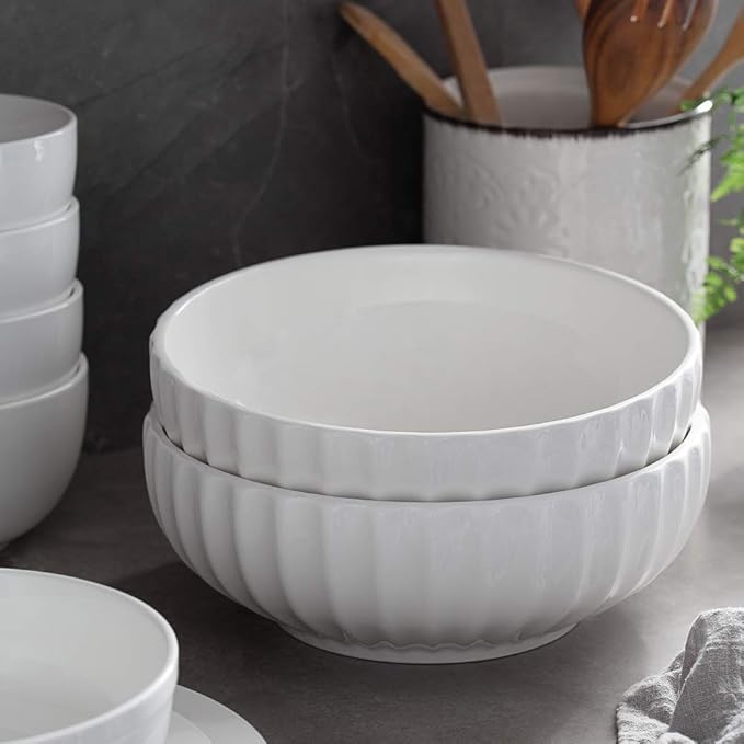 DOWAN 9.8'' Serving Bowls, 86 oz White Serving Platters, Large Ceramic Serving Dishes, Fruit Bowl, Set of 2, for Entertaining, Party, Kitchen, Dinner, Banquet, Housewarming Gift, Soft White