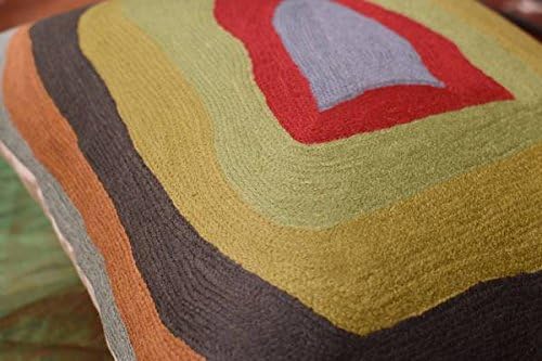 Kandinsky Abstract Pillow Cover - Colorful Modern Throw Pillowcase Chair Cushion Contemporary Farmhouse Sofa Pillowsham Handembroidered Wool Size 18x18