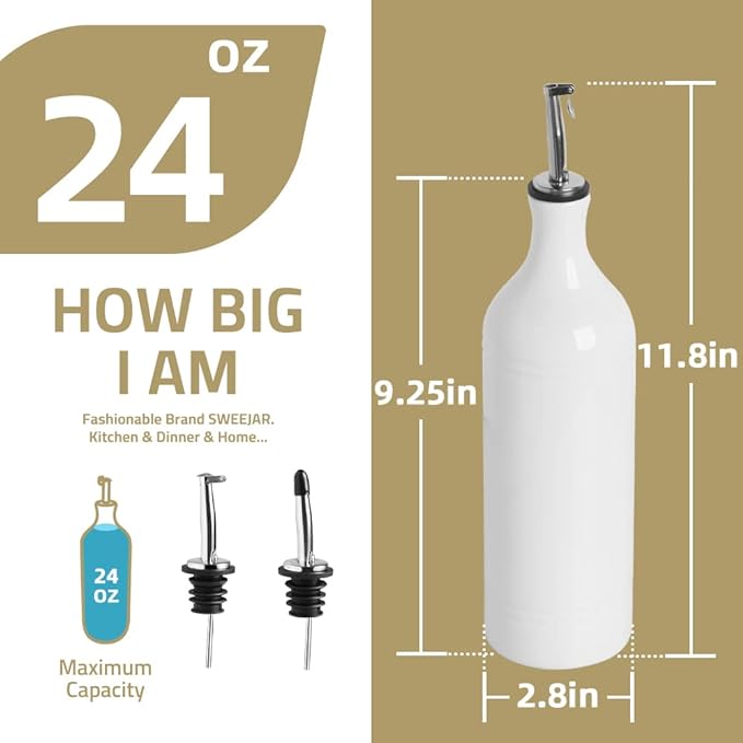 Sweejar Large Ceramic Olive Oil Dispenser Bottle, Opaque Oil Cruet Protects Oil to Reduce Oxidation, Suitable for Storage Oil, Vinegar, Soy Sauce & Other Liquids, Pack of 1, 24 Fl Oz (Red)