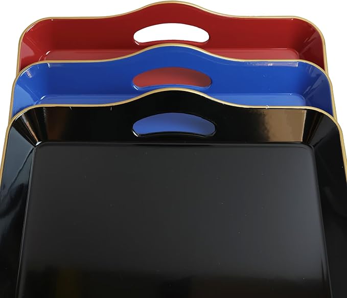 Spsyrine Large Red Decorative Tray, Elegant Plastic Serving Tray with Handles, Coffee Table Tray for Ottoman, Living Room, Home Decor 17.3"*11.8"*2"