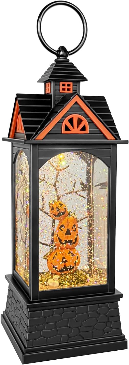 Halloween Snow Globe Lantern, Spooky Ghost Halloween Decor, Plug-in & Battery Operated Snow Globes for Halloween Decorations Indoor