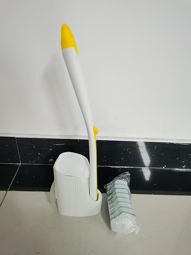 JEHONN Disposable Toilet Brush with 40PCS Wand Cleaner Refills, Wall Mounted Toilet Bowl Brush Holder Set, Bathroom Cleaning System for Sink Bathtub Wash Basin (Yellow)