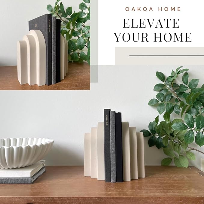 OAKOA Concrete Heavy Book Ends Decorative - Decorative Bookends for Heavy Books - Book Ends for Shelves Decorative - Heavy Duty Bookends for Shelves Decorative - Modern Bookends Decorative