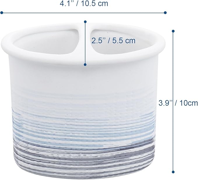 Toothbrush Holder Blue and White for Bathroom, Ceramic Bathroom Electric Toothbrush Organizer Countertop for Makeup Brush, Toothpaste, Razor, Vanity