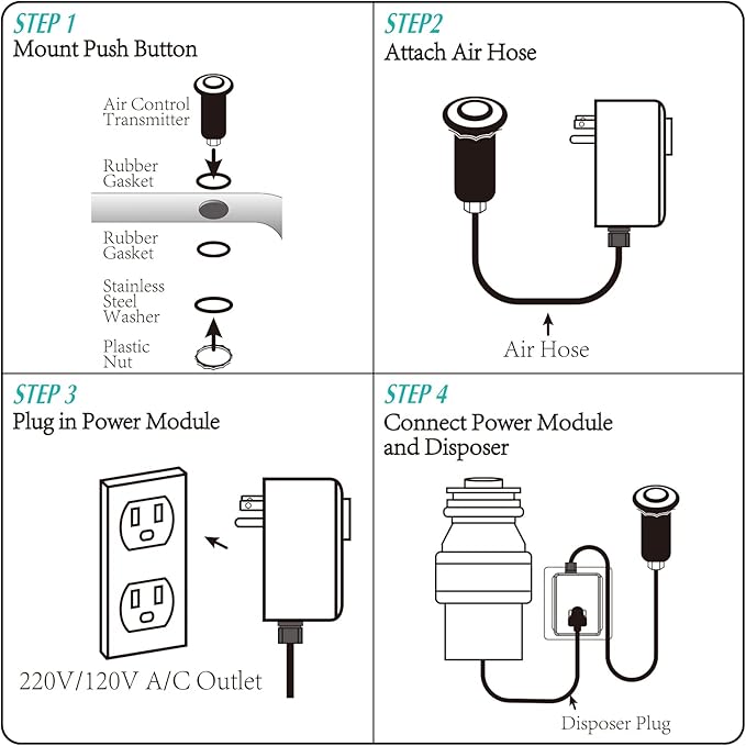 BESTILL Garbage Disposal Air Switch Kit - UL Listed, Cordless Sink Top Switch Button for Waste Disposer, Long Push Button with Brass Cover, Antique Copper, Compatible with all Garbage Disposals