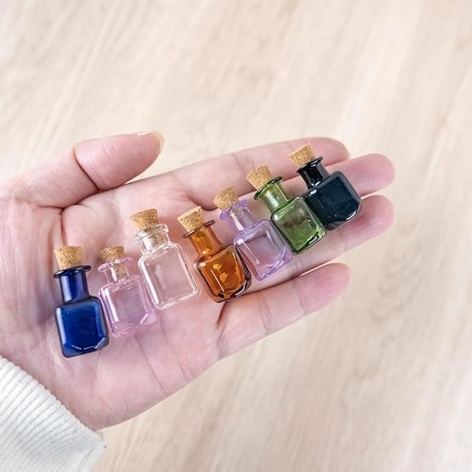 2ml Very Mini Rectangle Glass Color Bottles With Cork Colored Glass Bottles with Cork Stoppers Mix 7 Colors