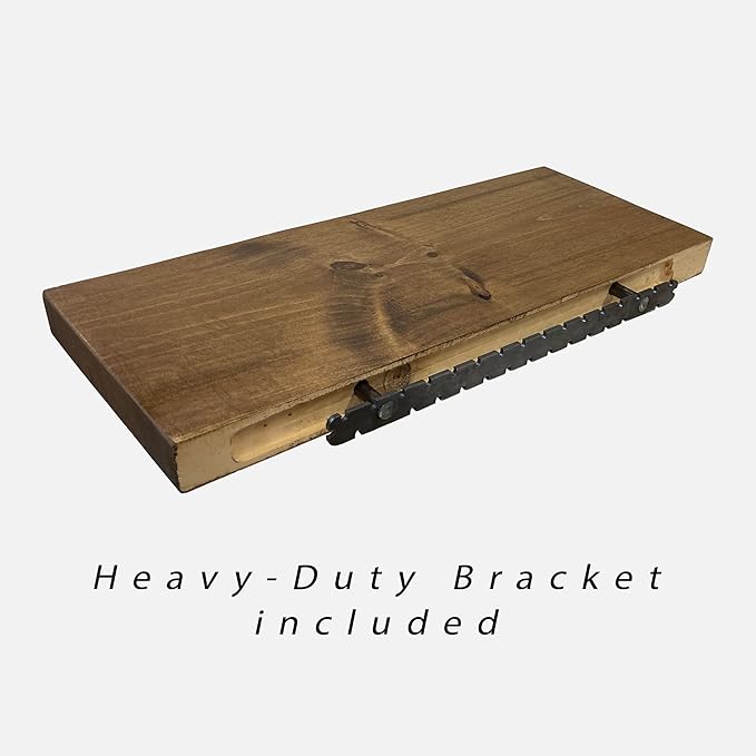 URBANDI, Rustic Floating Shelves, Set of 2, Hidden Bracket, Solid Wood, Heavy Duty, Wall Mounted Shelves, (Dark Brown, 12Wx6D)
