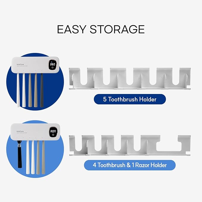 HubiCare Toothbrush Cleaner Fan Drying Function Toothbrush Holder Easy to Clean 5 Slots, Wall Mounted 4,000mAh Large Capacity Rechargeable Cordless Home Toothbrush Holder, Ideas