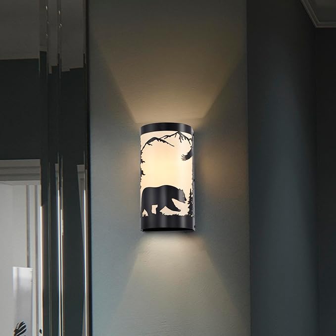 Wall Sconce Light,Bear Metal Cream Parchment Rustic Wall Sconces,Farmhouse E26 Base Black Matte Hallway Sconces Wall Lighting,Vintage Wall Mount Lamp,Wall Lights for Living Room,Bedroom,Porch