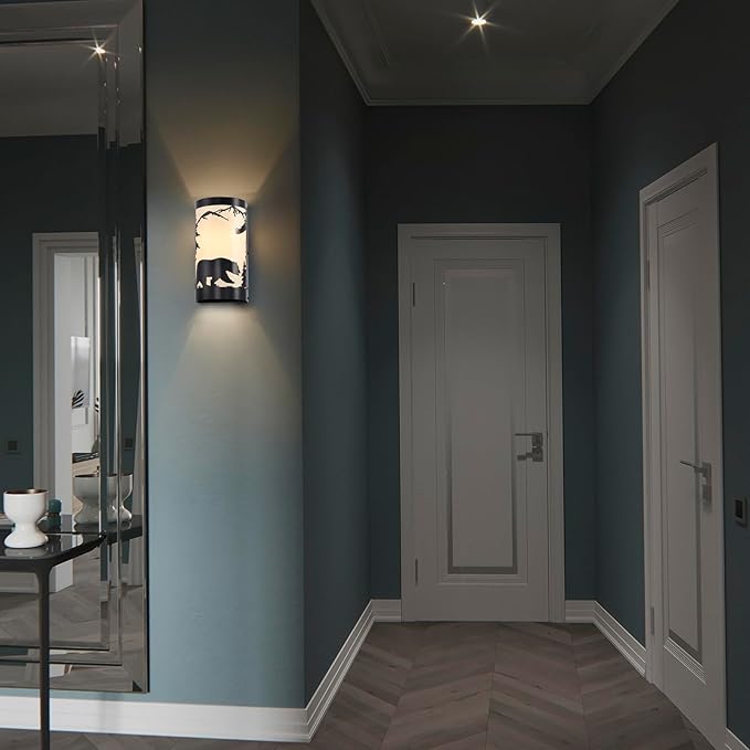 Wall Sconce Light,Bear Metal Cream Parchment Farmhouse Wall Sconces Set of Two,Rustic Black Matte Hallway Sconces Wall Lighting,Vintage Wall Mount Lamp,Wall Lights for Living Room,Bedroom