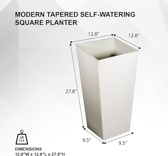XBrand Modern 28-Inch Square Planter, Modern Tapered Planter Perfect for Indoor & Outdoor, Patio Décor, Set of 2