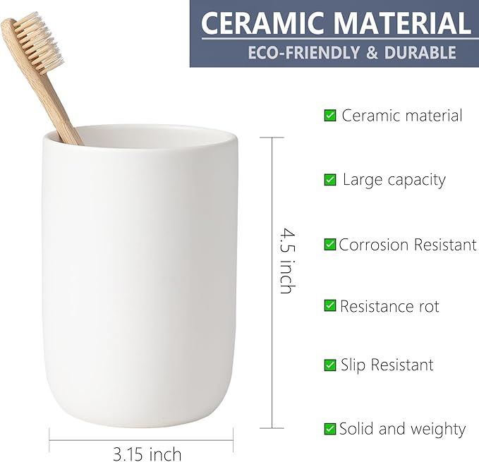 Toothbrush Holders for Bathrooms - 2 Cups Ceramic Toothbrush Toothpaste Holders Set, White Bathroom Tumbler Cups Reusable Toothbrush Mouthwash Cup, Bathroom Counter Organizer