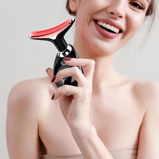 Facial Massager Red-Light-Therapy-for-Face and Neck, Face đť–˛ culpting Wand with 7 Color (Bright Black)