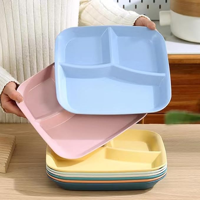 10 Inch Portion Control Divided Plates for Healthy Eating, 4PCS Unbreakable Wheat Straw Dinner Plate BPA Free, Plates for Kids Adults Picnic,Reusable Plates (4 PACK)