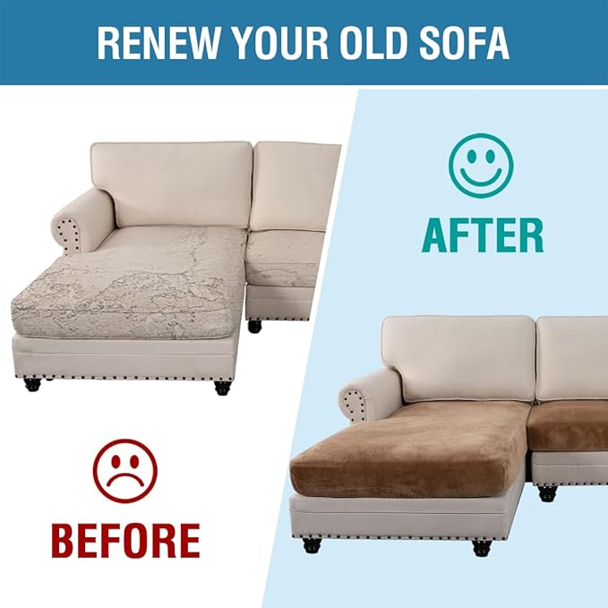 H.VERSAILTEX Velvet Stretch Sectional Couch Cover - 4 Pieces for L Shape Sofa With Separate Seat Cushion Covers - Fits Both Left/Right Sectional (Large 3 Seater + 1 Chaise, Camel)