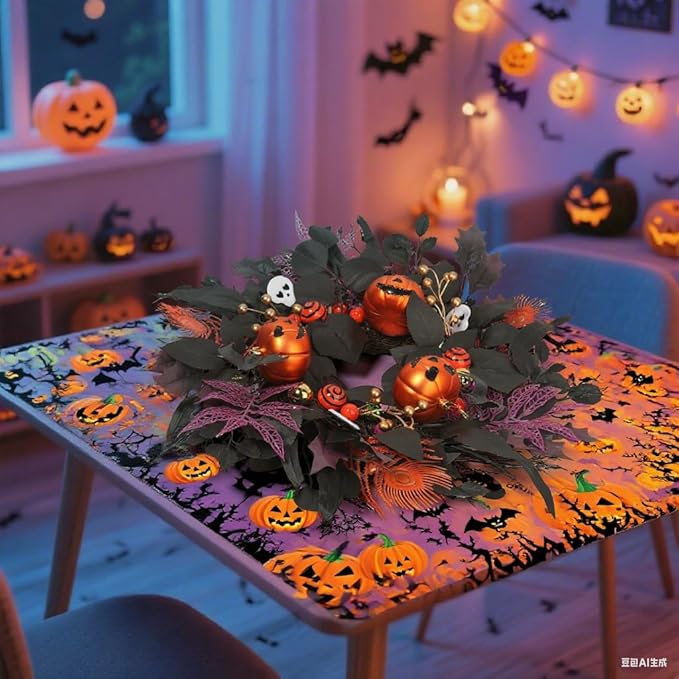 24" Glitter Halloween Wreath Outdoor - Sparkly Balls, Skulls, Bat, Skeleton, Pumpkin on Black Twig | Front Door Outside Goth Decor for Spooky Night