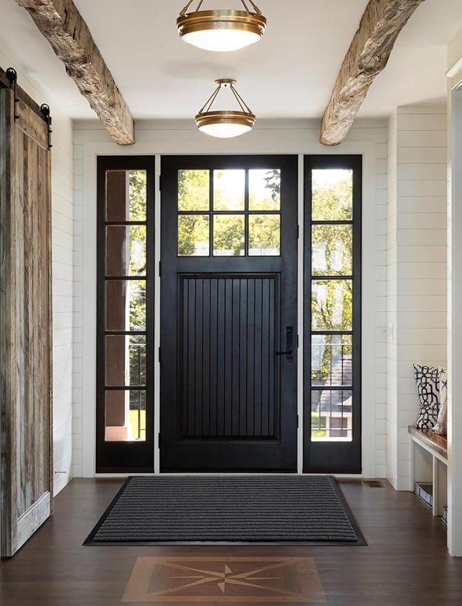 Yimobra Front Door Mat Outdoor Indoor Entrance, 100% Waterproof All-Season All Weather Doormat, Welcome Matt Outside Entry, Non Slip, Low Profile, Heavy Duty Patio Porch Floor Mats,47 x 32,Grey