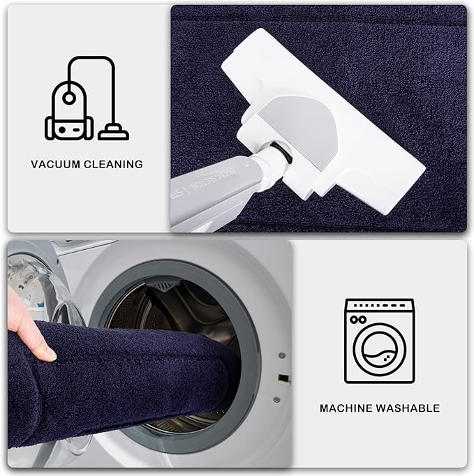 PURRUGS Dirt Trapping Door Mat 32" x 70", Non-Slip/Skid Machine Washable Entryway Rug, Dog Doormat, Super Absorbent Welcome Mat for Muddy Wet Shoes and Paws, Navy Blue