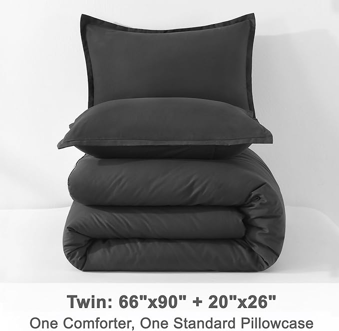 Litanika Grey Comforter Set Twin/Twin XL Size, 2 Pieces Lightweight Plain Bedding Comforter Set, All Season Fluffy Bed Set (66x90In Comforter & 1 Pillowcase)