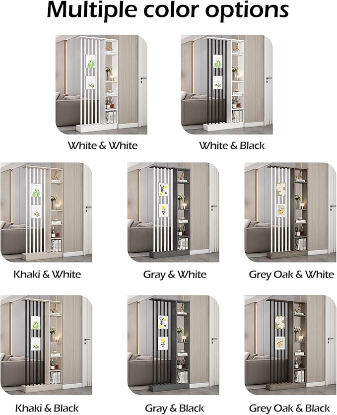 Wall Room Divider, Storage Cabinet Storage Display with Shelves, Modern Freestanding Wood Room Divider Screen, Wall Privacy Screens for Home Decorative (White,35.4" L x 9.5" W x 79.5" H)