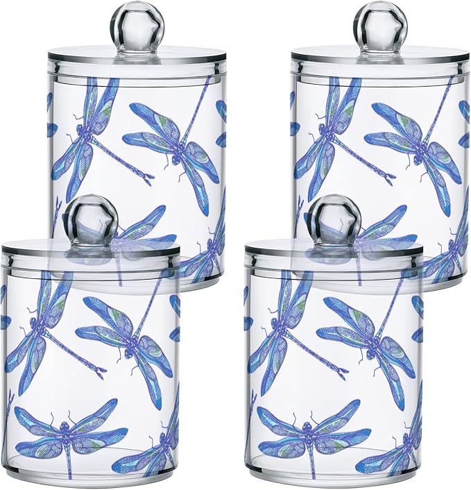 2 Pack Qtip Holder Organizer Dispenser Dragonflies Bathroom Storage Canister Cotton Ball Holder Container for Cotton Swabs/Pads/Floss