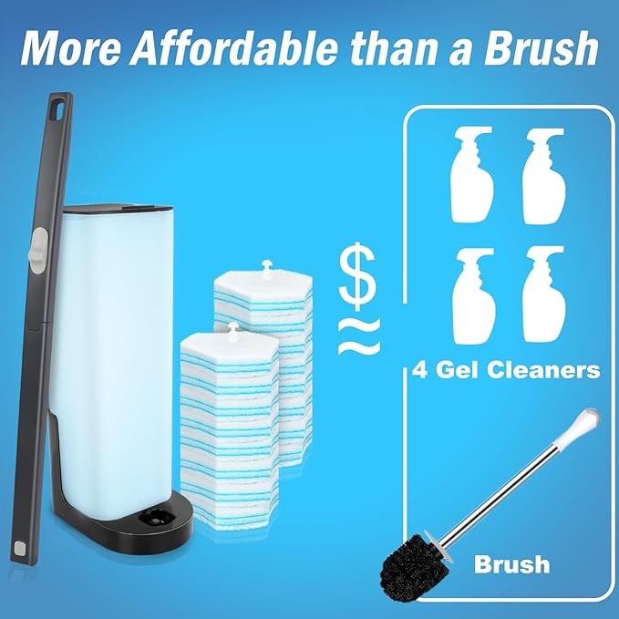squish 2 Kit Disposable Toilet Brush with 32 Refills, Toilet Bowl Toilet Brush and Holder, Wall Mounted Toilet Brush with No Drilling Adhesive for Toilet Cleaning