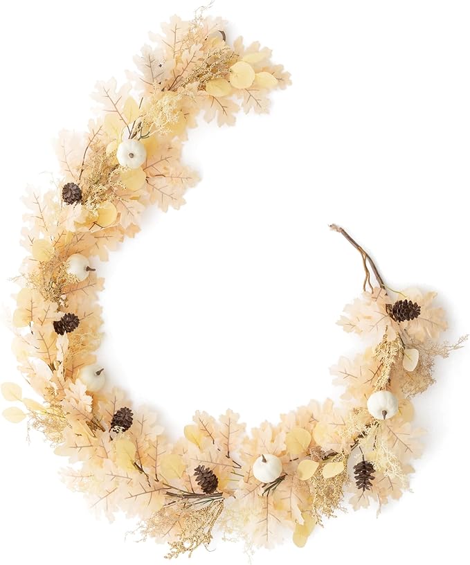 MISSPIN 6FT Boho Fall Garland, Fall Decor Autumn Maples Leaf Garland for Autumn Decor Hanging Vine for Halloween Thanksgiving Home Wedding Fireplace Party Christmas(Beige)