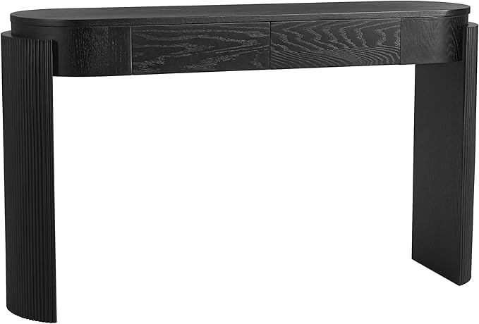 55" Sofa Table with Oval Top and 2 Drawers, Entryway Console Table with Fluted Design for Hallway,Foyer,Entry and Living Room (Fully Assembled-Black)