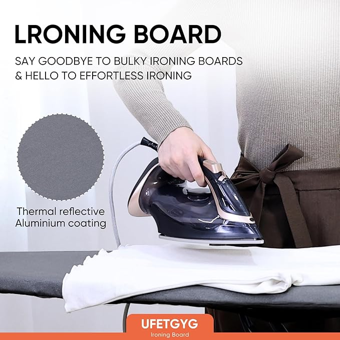Classic Ironing Board 43" X 13" W/with Iron Rest | Full Metal Construction| Height Adjustable | Heat & Scorch Resistant Fabric | Anti-Skid Feet | Easy to Fold (Dark Grey)
