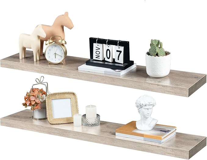 HOOBRO Floating Shelves for Wall, Wall Mounted Shelf Set of 2, 39.4" Hanging Shelf with Invisible Brackets, for Wall in Bathroom, Bedroom, Toilet, Kitchen, Livingroom, Office, Greige BG100BJP201