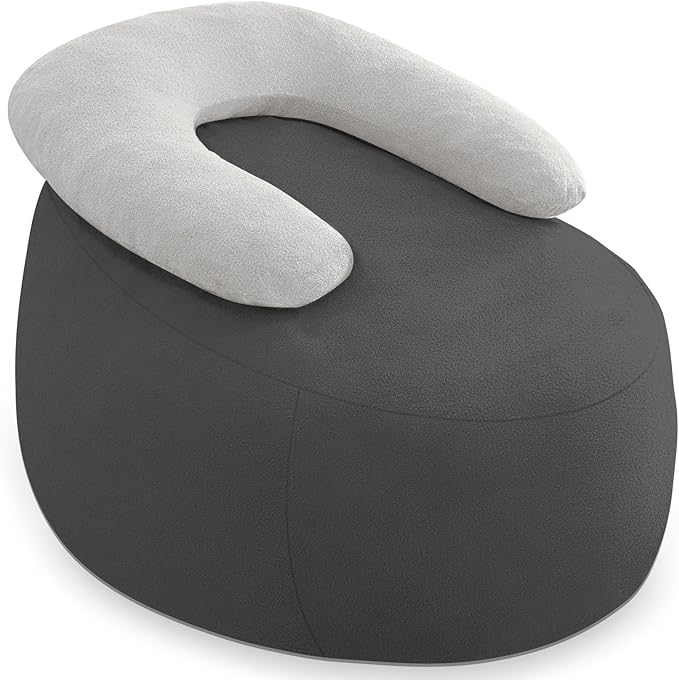 HABUTWAY Bean Bag Chair with U-Shaped Pillow for Adult and Kids Big BeanBag Chair with Filling Ultra Soft Teddy Fleece Couch Chair with Washable Cover for Living Room Bedroom, Dark Grey & Light Grey