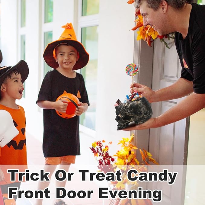 Halloween Skull Candy Dish- Deep Skull Head Halloween Candy Bowl Holder Artificial Resin Skulls Decor Indoor Outdoor Table Centerpieces Flower Pot Plant Office Pen Holder Desktop Ornaments - Bronze