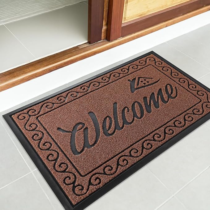 Yimobra Welcome Front Door Mat, Heavy Duty Easy Clean Doormat Indoor Outdoor, Waterproof Quick Dry Floor Mat for Home, Garage, Hign Traffic Areas, Non Slip, Low Profile, 29.5X17 Inches, Maroon