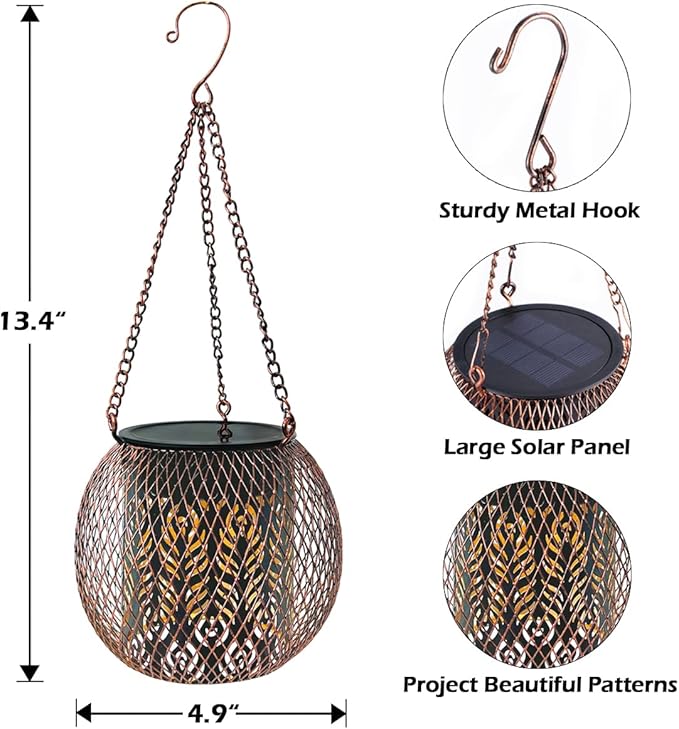 LeiDrail Hanging Solar Lanterns 2 Pack Solar Lanterns Outdoor Waterproof Garden Metal Decorative Light Patio Decor for Outside Yard Tree Tabletop Landscape