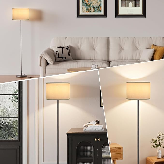 Ambimall 60'' Modern Floor Lamp with Shade, Tall Lamps for Living Room, Bedroom, Office, Dining Room, Gray Shade with Deep Gray Pole(Without Bulb)