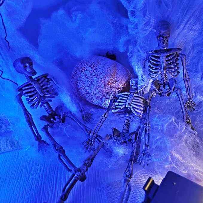 10 Pcs mini skeleton halloween decoration With hemp rope,6”small plastic posable halloween tiny skeleton figurines decor for Halloween Indoor Outdoor Graveyard Decor Haunted House Party Favors