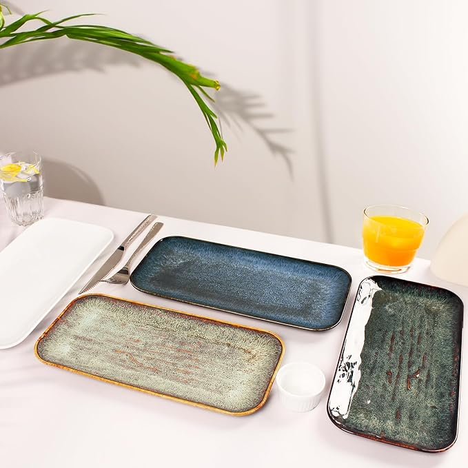 Porcelain Dinner Plates, Serving platters for entertaining, for Fruit, cheese, snack, Bread, cupcake, Salad - Scratch Resistant durable, Microwave, Dishwasher Safe, four colors 4 PCS