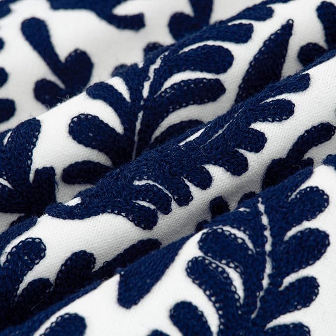 HWY 50 Navy Blue Decorative Throw Pillow Covers 18x18 Inch, Pack of 2 Embroidered Cotton Farmhouse Cushion Cover Pillow Case for Sofa Couch Living Room Bed Bedroon, Accent Branches