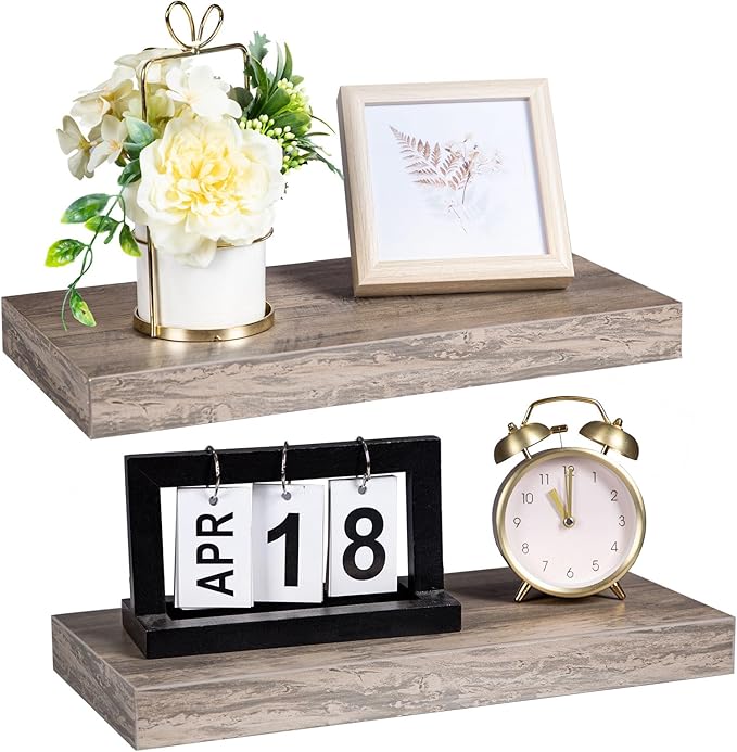 HOOBRO Floating Shelves for Wall, Wall Mounted Shelf Set of 2, 15.7" Hanging Shelf with Invisible Brackets, for Wall in Bathroom, Bedroom, Toilet, Kitchen, Living Room, Office, Greige BG40BJ01