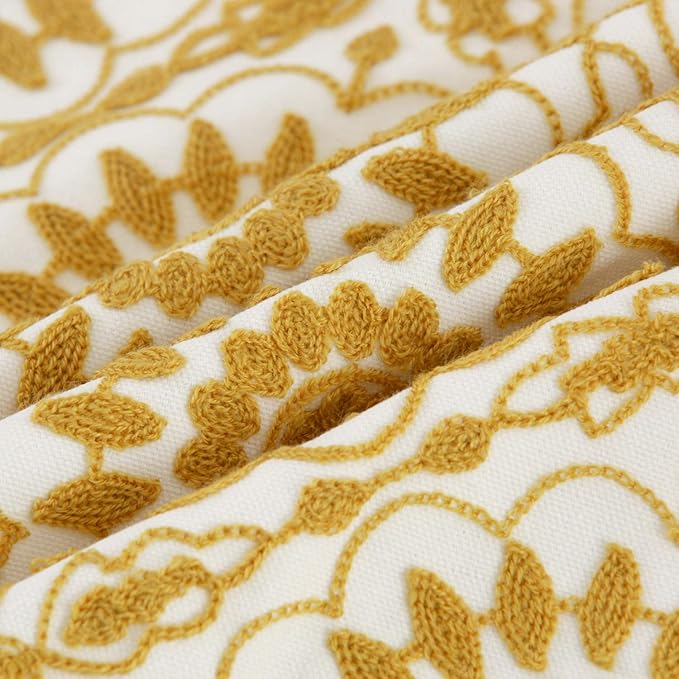 HWY 50 Mustard Yellow Decorative Throw Pillow Covers 18x18 Inch, Pack of 2 Embroidered Cotton Farmhouse Cushion Cover Pillow Case for Sofa Couch Living Room Bed Bedroon, Little Sunflower Design