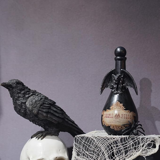 Braxio Gothic Home Decor Potion Bottles - Resin Black Gargoyles Halloween Potion Bottles Room Decor Aesthetic Gift for Women Halloween Prop Accessory Display Bottles 4.25 * 4.25 * 9.5 Inch
