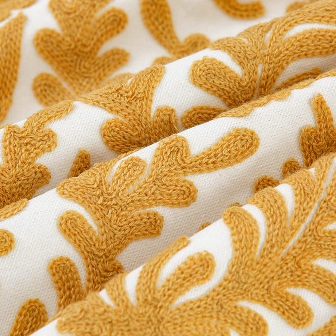 HWY 50 Mustard Yellow Decorative Throw Pillow Covers 18x18 Inch, Pack of 2 Embroidered Cotton Farmhouse Cushion Cover Pillow Case for Sofa Couch Living Room Bed Bedroon, Accent Branches
