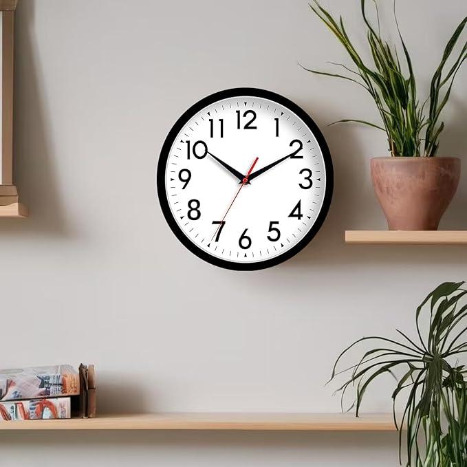 Wall Clock Analog 10 Inch Silent Non Ticking Battery Operated Modern Decorative for Living Room Kitchen Office Bedroom Bathroom(Black)