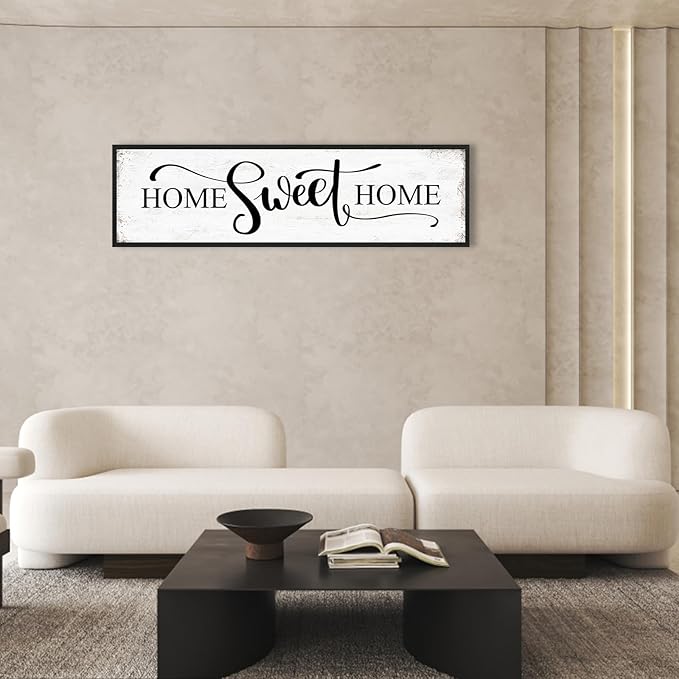 HLJ ART Home Sweet Home Wall Decor Above Bed 16"x48" Framed Large Bedroom Signs Decor for Master Family Room Living Room Dining Room,Modern Farmhouse Ructic Home Sign Behind Couch Wall Decor