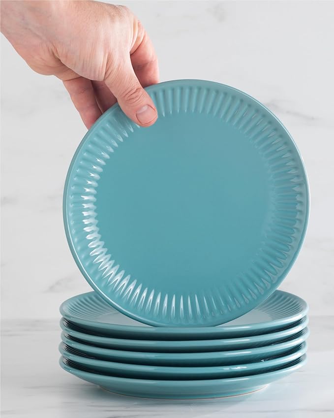 Stoneware Dinnerware Set for 8 People HYGGE 24-Piece - Elegant Scandi Design - Premium Dish Set - Bowl and Plate Set - Tableware for 8 People in a Ribbed Design - Pure Living in Green