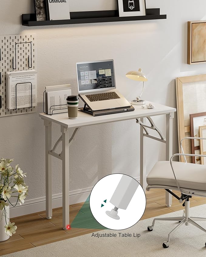 Frylr Small Folding Computer Desk β Portable 35.8 Inch Foldable Laptop Table, Collapsible and Compact for Easy Storage and Fast Setup, Lightweight for Small Spaces, Craft and Study Use, White