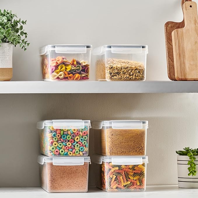 Large Airtight Food Storage Containers with Lids Set of 4 3.2L - 102 fl. oz Pasta storage Containers, BPA Free Plastic Spaghetti container - Air Tight Canisters for Kitchen Pantry Organization