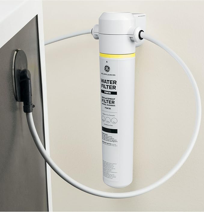 GE Icemaker & Refrigerator System, Exterior Connection, Ice for Beverages, Reduce Chlorine Taste & Odor for Better Water, Replace Filter (FQK1K) Every 6 Months, GXRLQK