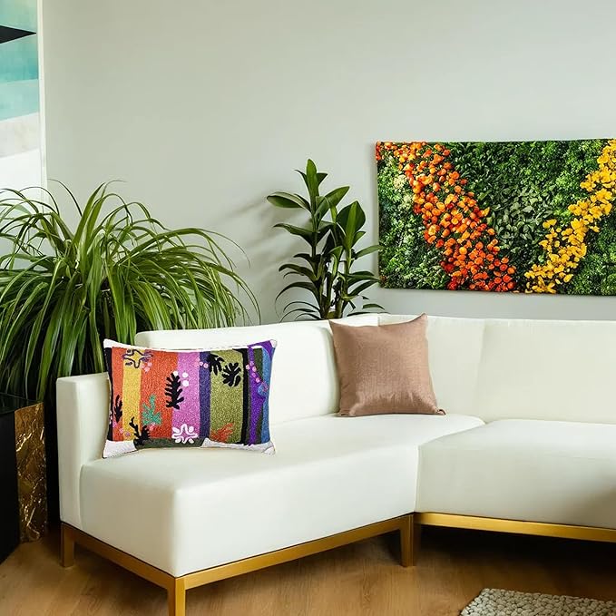 Lumbar Matisse Decorative Pillow Cover Art Nouveau Toss Pillowcase Farmhouse Chair Cushion Contemporary Pillowsham Mid-Century Couch Cushions Hand Embroidered Pillow Wool 18x18