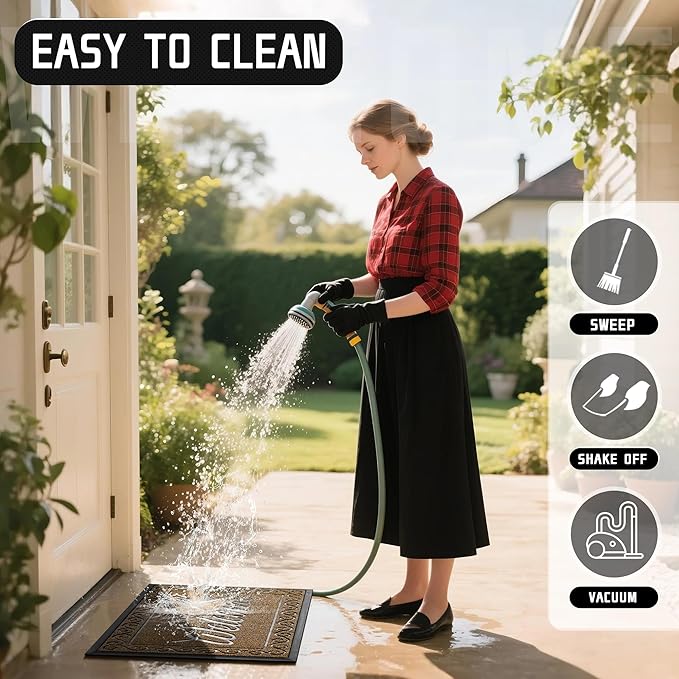 Yimobra Welcome Front Door Mat, Heavy Duty Easy Clean Doormat Indoor Outdoor, Waterproof Quick Dry Floor Mat for Home, Garage, Hign Traffic Areas, Non Slip, Low Profile, 29.5X17 Inches, Beige Brown